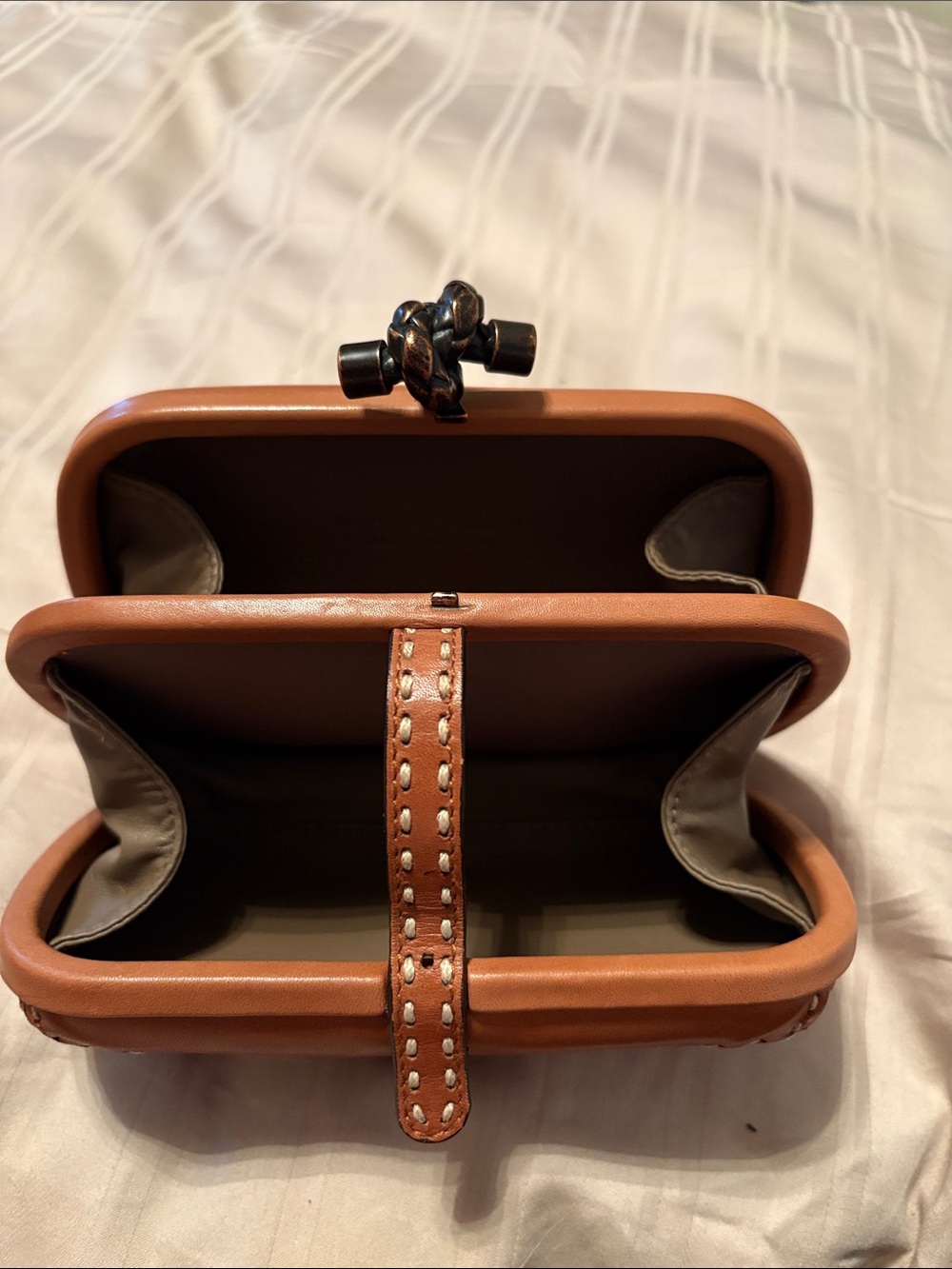 Bottega Veneta Cognac Brown Leather Clutch with Buckle Strap - Picture 5 of 5